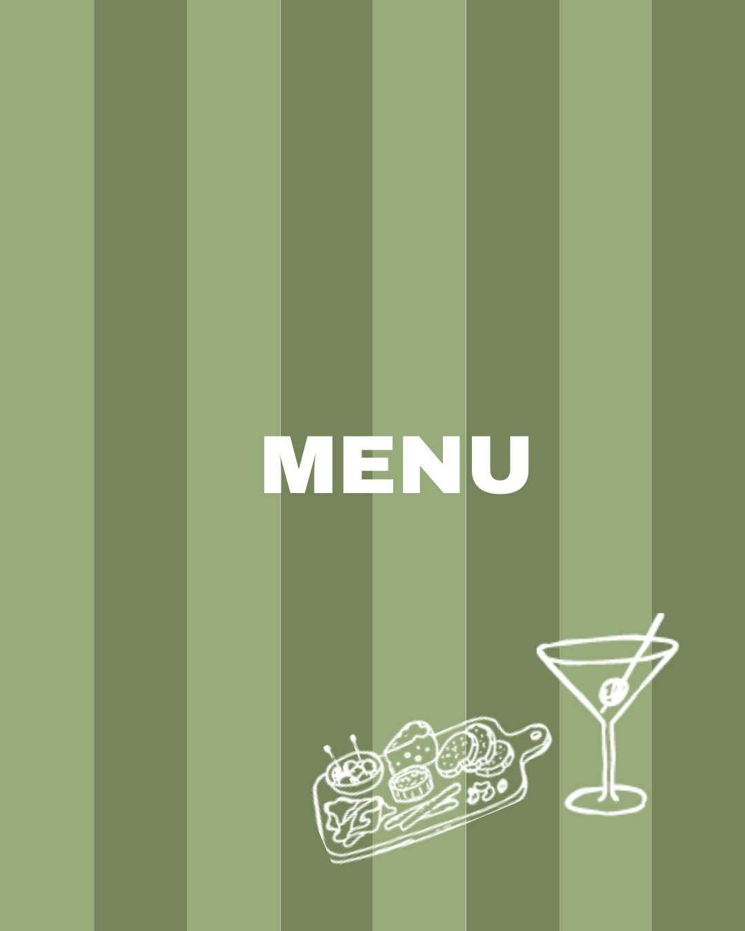 La couverture du menu du Chazelay, rayures vertes et « MENU » en grandes lettres blanches