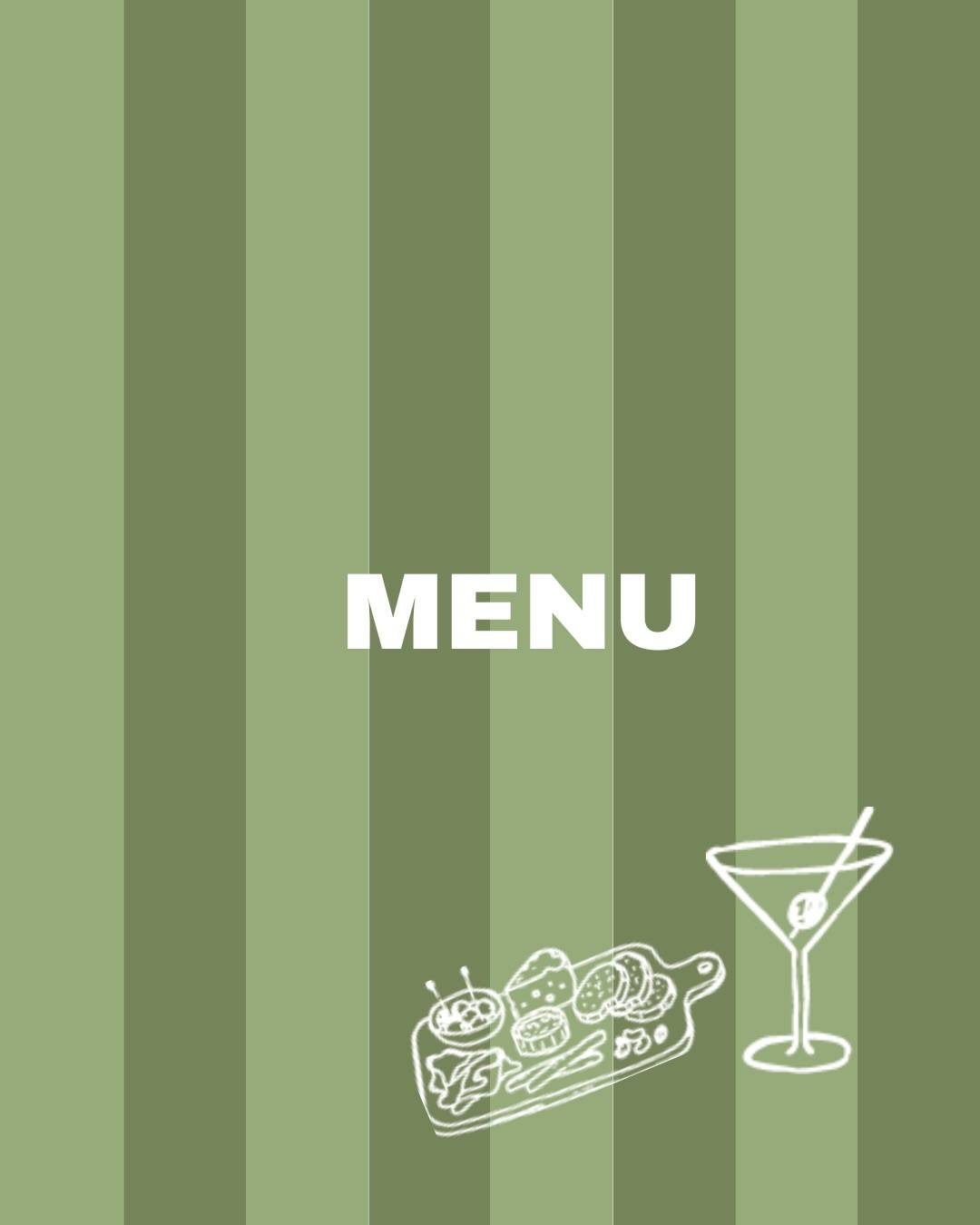 La couverture du menu du Chazelay, rayures vertes et « MENU » en grandes lettres blanches