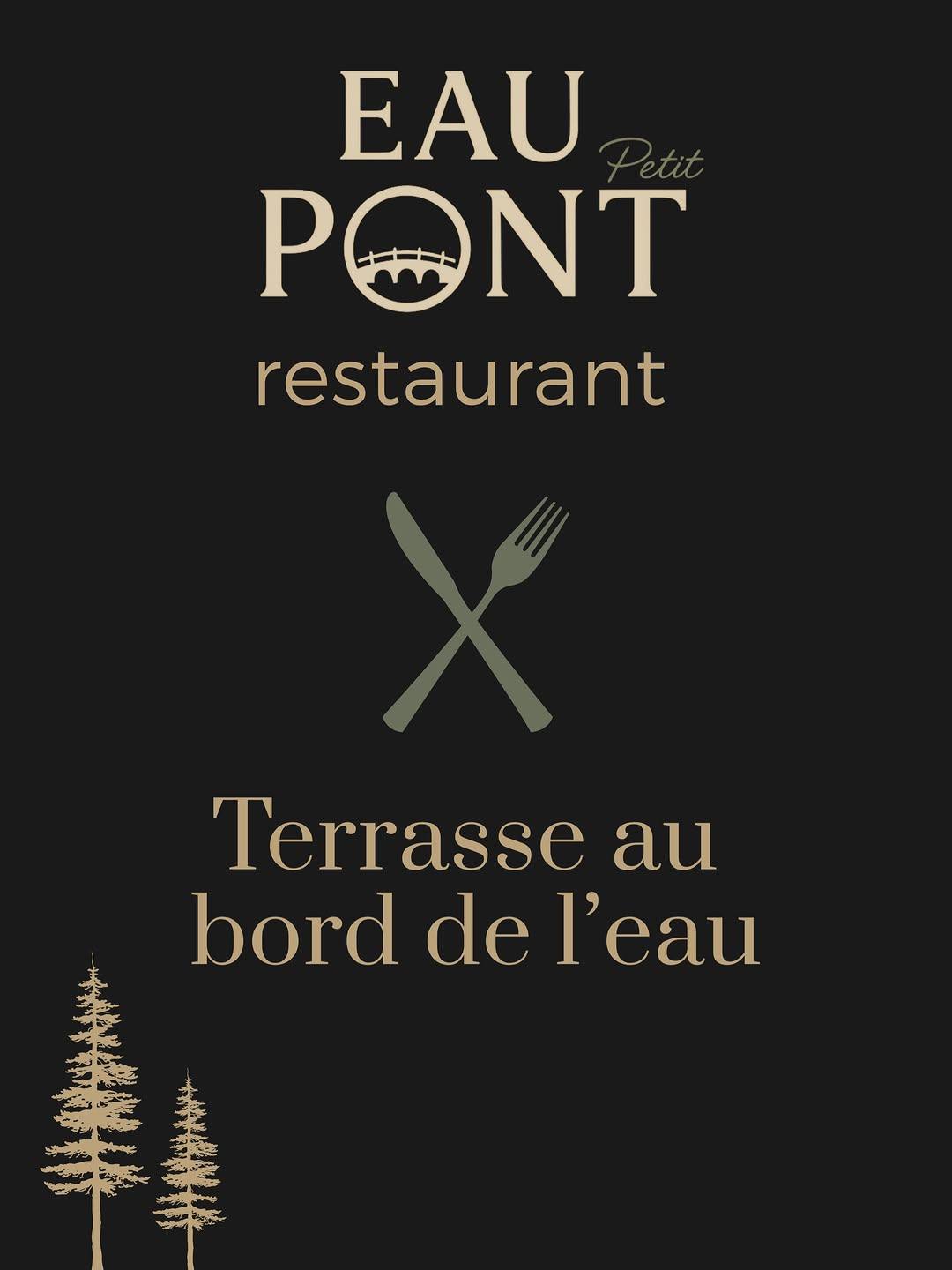 Visuel « Terrasse au bord de l’eau » d’Eau Petit Pont, lettres dorées sur fond noir