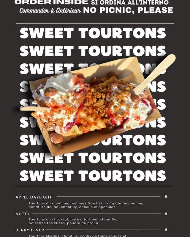La carte « Sweet tourtons » de Saveur Alpine, une boîte de tourtons sucrés posée sur le menu
