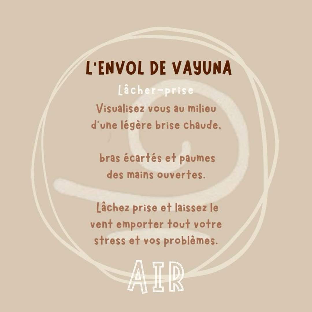Carte du rituel de l’Air d’Un Temps pour Soi, « L’envol de Vayuna », lettres brunes sur fond sable